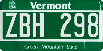 VT license plate ZBH298