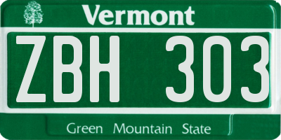 VT license plate ZBH303