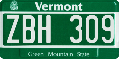 VT license plate ZBH309