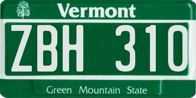 VT license plate ZBH310