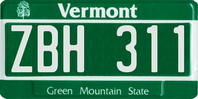 VT license plate ZBH311