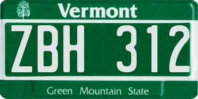 VT license plate ZBH312