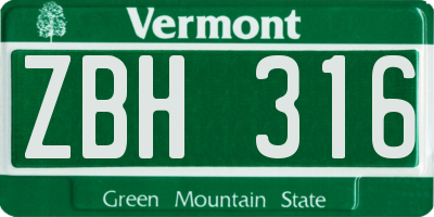 VT license plate ZBH316