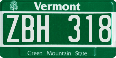 VT license plate ZBH318