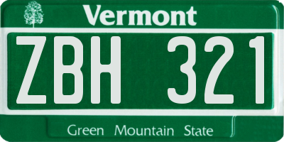 VT license plate ZBH321