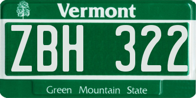 VT license plate ZBH322