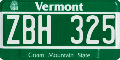 VT license plate ZBH325