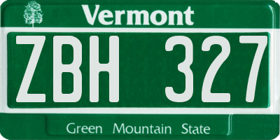 VT license plate ZBH327