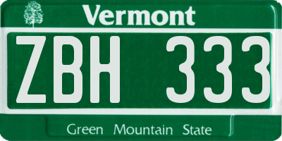VT license plate ZBH333