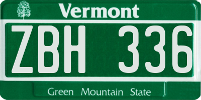 VT license plate ZBH336