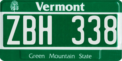 VT license plate ZBH338