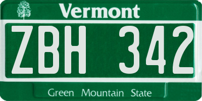 VT license plate ZBH342
