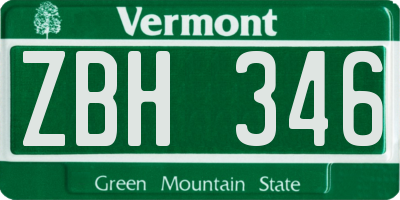 VT license plate ZBH346