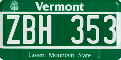 VT license plate ZBH353