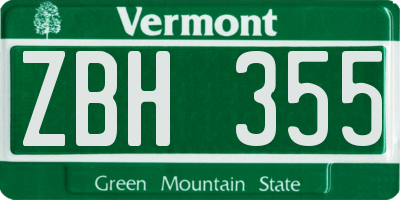 VT license plate ZBH355