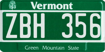 VT license plate ZBH356