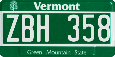 VT license plate ZBH358