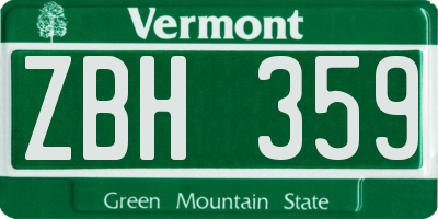 VT license plate ZBH359