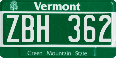 VT license plate ZBH362