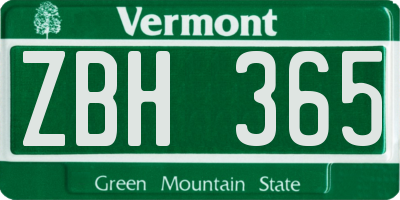 VT license plate ZBH365
