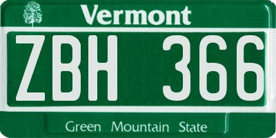 VT license plate ZBH366
