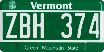 VT license plate ZBH374