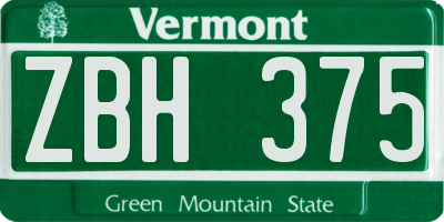 VT license plate ZBH375