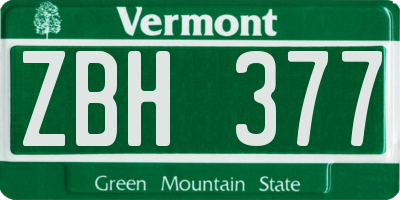 VT license plate ZBH377