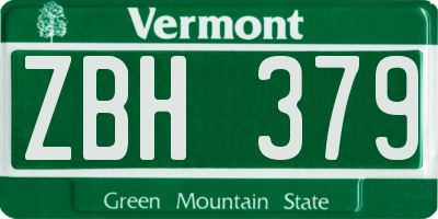VT license plate ZBH379
