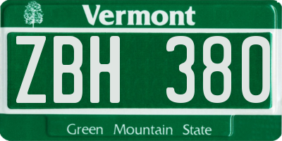 VT license plate ZBH380
