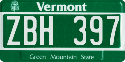 VT license plate ZBH397