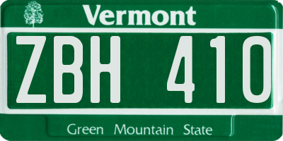 VT license plate ZBH410