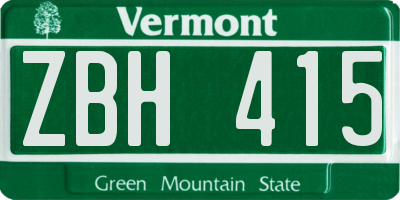 VT license plate ZBH415
