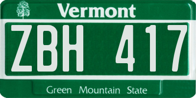 VT license plate ZBH417