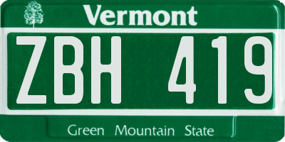 VT license plate ZBH419