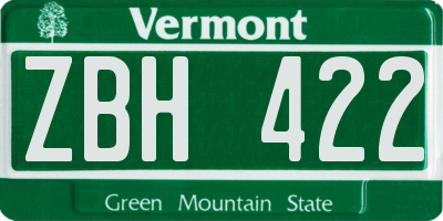 VT license plate ZBH422