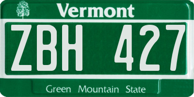 VT license plate ZBH427