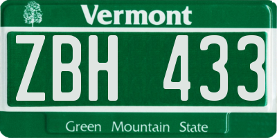 VT license plate ZBH433