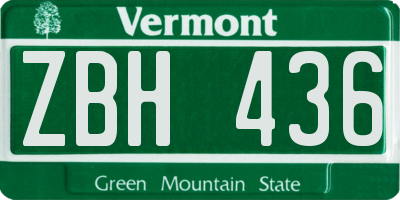 VT license plate ZBH436