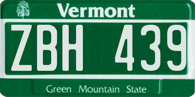 VT license plate ZBH439