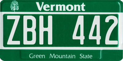 VT license plate ZBH442