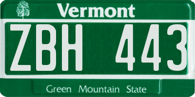 VT license plate ZBH443