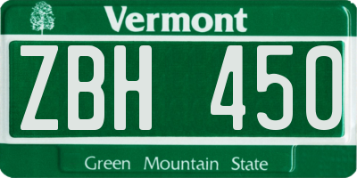 VT license plate ZBH450