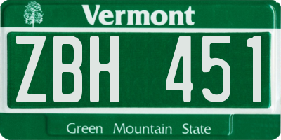 VT license plate ZBH451