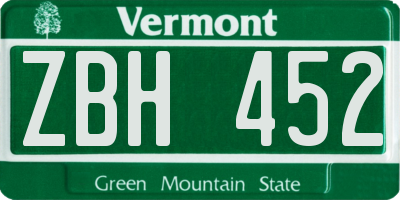 VT license plate ZBH452