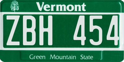 VT license plate ZBH454