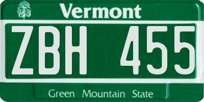 VT license plate ZBH455