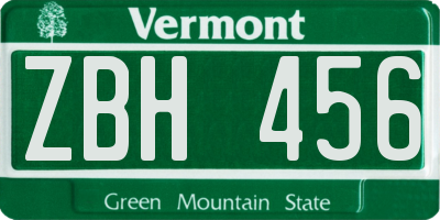 VT license plate ZBH456