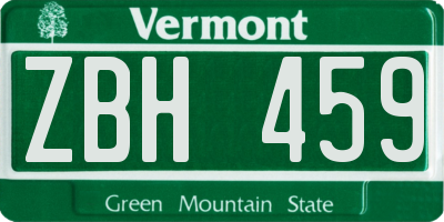 VT license plate ZBH459