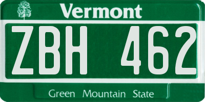 VT license plate ZBH462